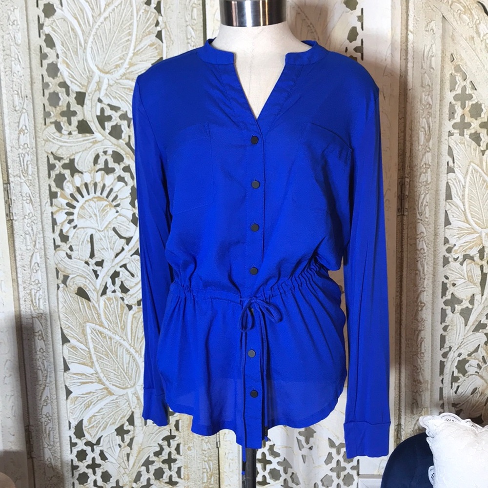Royal blue long sleeve button down Calvin Klein woman’s blouse